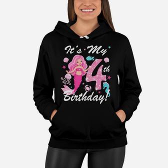Kids Happy 4Th 4 Years Birthday Mermaid Shirt Outfit For Girls Women Hoodie | Crazezy CA
