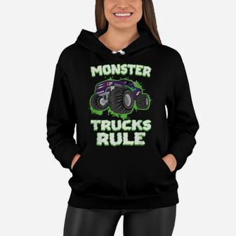 Love Monster Trucks For Boys & Birthday Party Monster Truck Women Hoodie | Crazezy