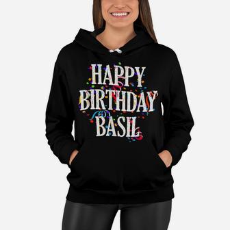 Mens Happy Birthday Basil First Name Boys Colorful Bday Women Hoodie | Crazezy