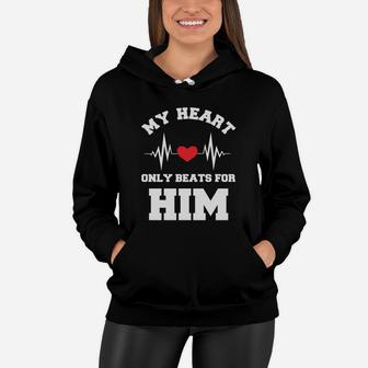 My Heart Only Beats For Him Valentine Gift Happy Valentines Day Women Hoodie - Seseable