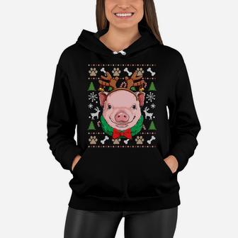 Pig Ugly Christmas Reindeer Antlers Xmas Girls Kids Farm Sweatshirt Women Hoodie | Crazezy