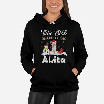 Snow Xmas Gifts This Girl Love Her Akita Reindeer Hat Women Hoodie - Monsterry