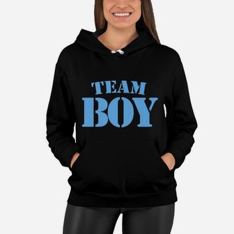 Team Boy Baby Shower Gender Reveal Party Cute Funny Blue Women Hoodie | Crazezy CA