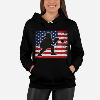 Teen Girl Softball Catcher Distressed Usa Flag Team Gift Women Hoodie | Crazezy