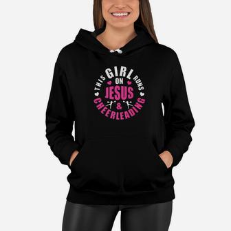 This Girl Runs On Jesus And Cheerleading Girls Gifts Women Hoodie - Thegiftio UK