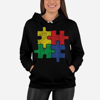 Vintage Autism Colorful Puzzle, Kids Autism Awareness Gift Women Hoodie | Crazezy CA