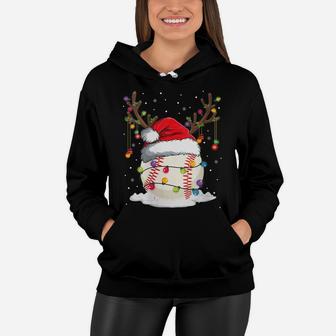 Womens Christmas Baseball Reindeer Funny Santa Hat Xmas Kids Gift Women Hoodie | Crazezy UK