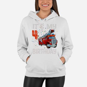 4 Year Old Gifts Kids Boys Fire Truck 4Th Birthday Women Hoodie | Crazezy UK