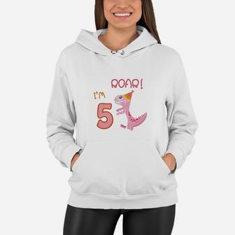 5Th Birthday Girl 5 Years Old Dinosaur Party Bday Women Hoodie | Crazezy CA