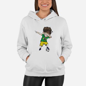 Dabbing Soccer Boy Brazil Women Hoodie | Crazezy