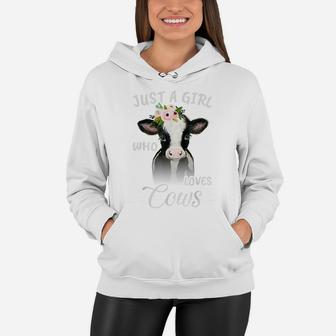 Funny Gift Watercolor Just A Girl Who Loves Cows Women Hoodie | Crazezy