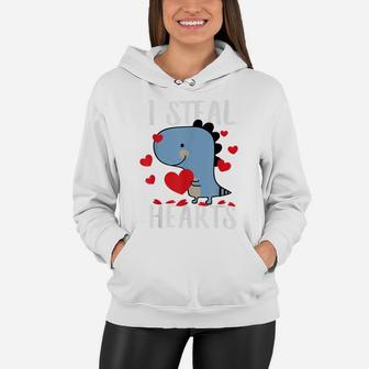 Funny T-Rex Dino-Saur Steal Hearts Family Aniversary Kidding Women Hoodie | Crazezy
