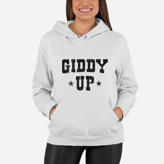 Giddy Up Cowboy Cowgirl White Vintage Retro Rodeo Gift Idea Women Hoodie | Crazezy