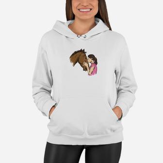 Horse Lovers Girl Kissing A Horse Equestrian Women Hoodie - Thegiftio