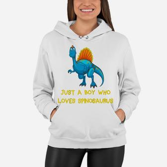 Kids Just A Boy Who Loves Spinosaurus Funny Blue Dinosaur Women Hoodie | Crazezy UK