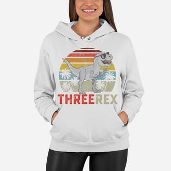 Kids Three Rex Birthday 3 Year Old Dinosaur 3Rd T Trex Boy Girl Women Hoodie | Crazezy UK