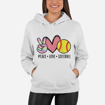 Peace Love Softball Cute Design For Women Teen Little Girls Women Hoodie | Crazezy