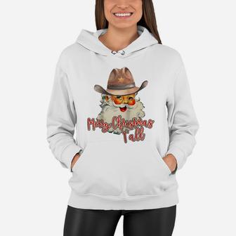 Santa Claus Merry Christmas Y'all Western Country Cowboy Raglan Baseball Tee Women Hoodie | Crazezy UK