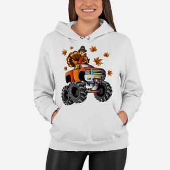 Thanksgiving Turkey Riding Monster Truck Boys Kids Sweatshirt Women Hoodie | Crazezy DE