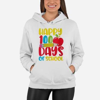 Womens Cute Happy 100 Days Of School - Teachers And Kids Women Hoodie | Crazezy