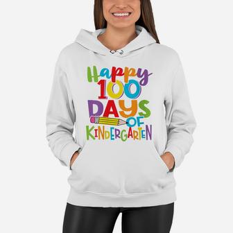 Womens Happy 100 Days Of Kindergarten Teacher And Kids Colorful Women Hoodie | Crazezy