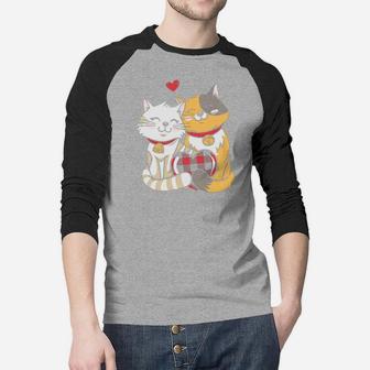 Cat Couple In Love Valentine Gift Happy Valentines Day Raglan Baseball Shirt - Seseable