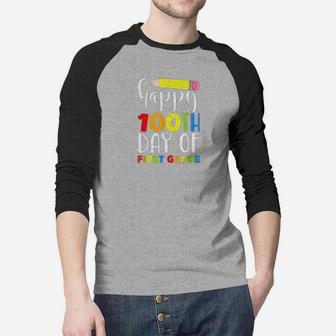 Happy 100th Day Of First Grade Colorful Pencil 100 Days Of School Raglan Baseball Shirt - Seseable