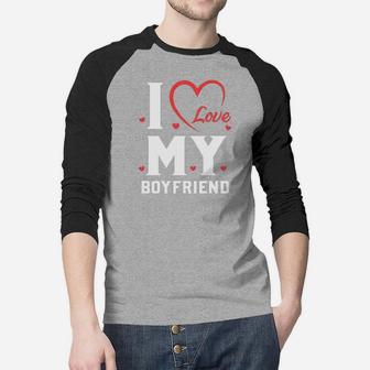 I Love My Boy Friend Romantic Valentine Gift Happy Valentines Day Raglan Baseball Shirt - Seseable