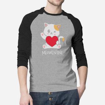Meowentine Valentine Gift Cute Cat Kitten Happy Valentines Day Raglan Baseball Shirt - Seseable