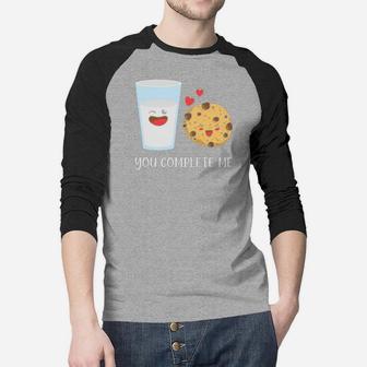 You Complete Me Milk And Cookie Valentine Gift Happy Valentines Day Raglan Baseball Shirt - Seseable