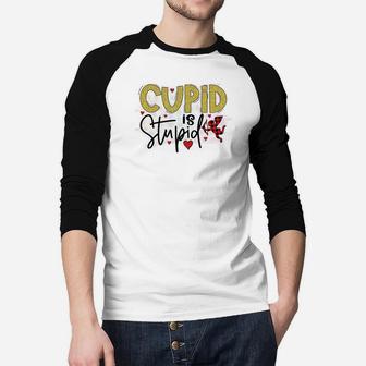 Cupid Is Stupid Valentine Red Plaid Present Raglan Baseball Shirt | Seseable CA