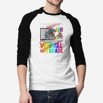 Custom I Survived 100 Days Of Virtual Grade Dinosaur Raglan Baseball Shirt - Seseable