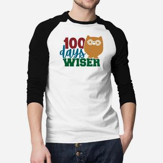Cute Owl 100 Days Wiser Happy 100th Day Of School Raglan Baseball Shirt - Seseable