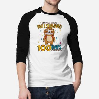 Funny Sloth Survived 100 Days School Boys Girls Gift Raglan Baseball Shirt - Seseable