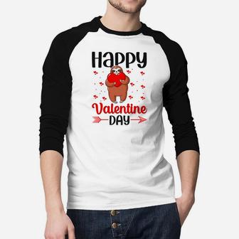 Happy Valentine Day Sloth Valentine Day Gift Happy Valentines Day Raglan Baseball Shirt - Seseable