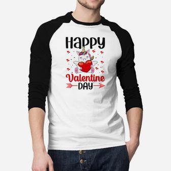 Happy Valentine Day Unicorn Gift Happy Valentines Day Raglan Baseball Shirt - Seseable