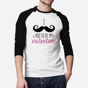 I Mustache You To Be My Valentine Pink Happy Valentines Day Raglan Baseball Shirt - Seseable