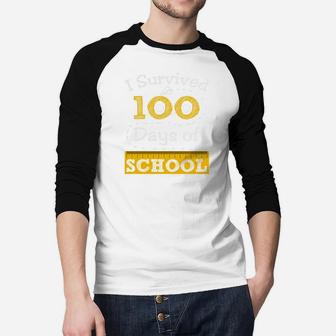 I Survived 100 Days Of School Funny Happy 100th Day Of School Raglan Baseball Shirt - Seseable