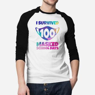 I Survived 100 Masked School Days Student Teacher Funny Gift Raglan Baseball Shirt - Seseable