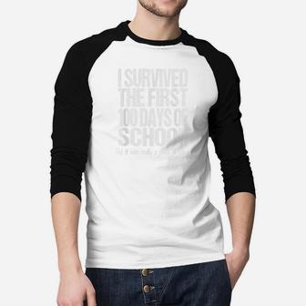 Retro I Survived The First 100 Days Of School Quote Raglan Baseball Shirt - Seseable