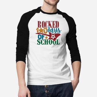 Rocked 100 Days Of School Cute Guitar Rock 100th Day Of School Raglan Baseball Shirt - Seseable