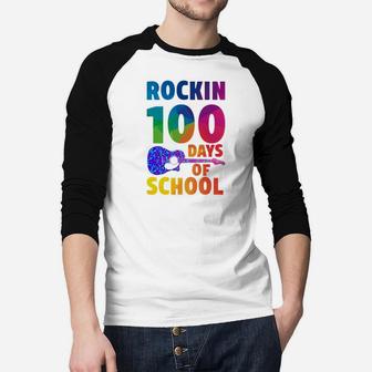 Rockin 100 Days Of School Guitar Happy 100th Day Of School Raglan Baseball Shirt - Seseable