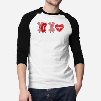 Xoxo Valentines Day Red Lips Gift Happy Valentines Day Raglan Baseball Shirt - Seseable