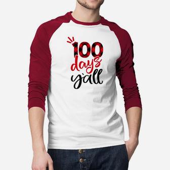 100 Days Yall Buffalo Plaid Happy 100th Day Of School Raglan Baseball Shirt - Seseable