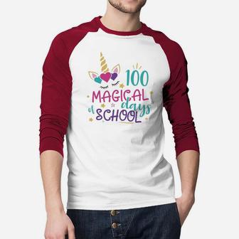 100 Magical Days Of School Unicorn Lovers Kids Raglan Baseball Shirt - Seseable