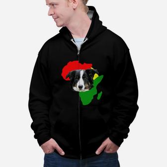 Black History Month African Map Collie Gift For Pet Lovers Proud Black Zip Up Hoodie - Seseable