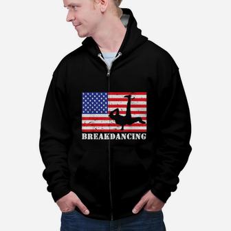 Breakdancing USA American Flag Hobby Gift Zip Up Hoodie - Seseable