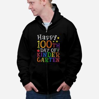 Colorful Present Happy 100th Day Of Kindergarten Zip Up Hoodie - Seseable