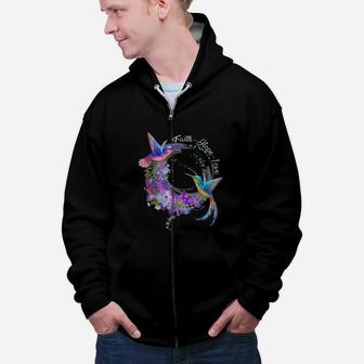 Faith Hope Love Hummingbird Colorful Gift Animal Zip Up Hoodie | Seseable UK
