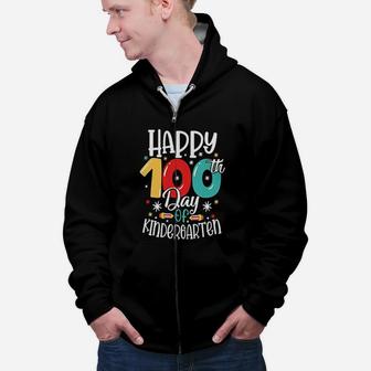 Happy 100th Day Of Kindergarten Colorful Gift For Kids Zip Up Hoodie - Seseable